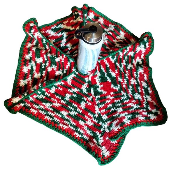 Handmade Christmas Tree Skirt Medium Table Cover Set Crochet Vintage Holiday - Picture 11 of 13